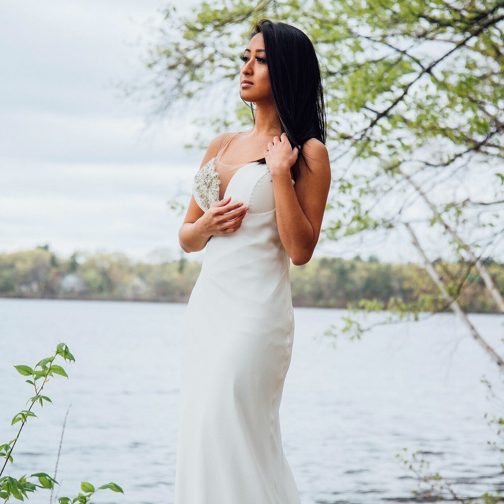 Rhinestone White Dress with a train.